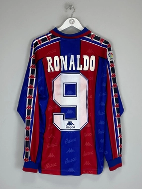 3D Knit Texture Quick Evaporate Technology 1995/97 BARCELONA RONALDO #9 L/S HOME SHIRT (XL) KAPPA