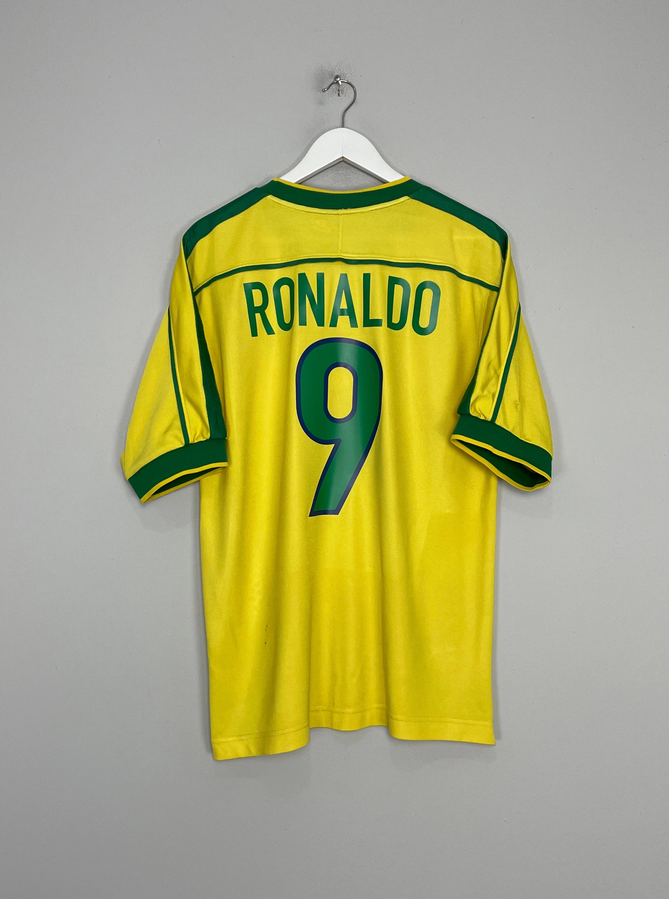 1998/00 BRAZIL RONALDO #9 HOME SHIRT (L) NIKE Comfort Fit Design Soft Touch Inner Layer