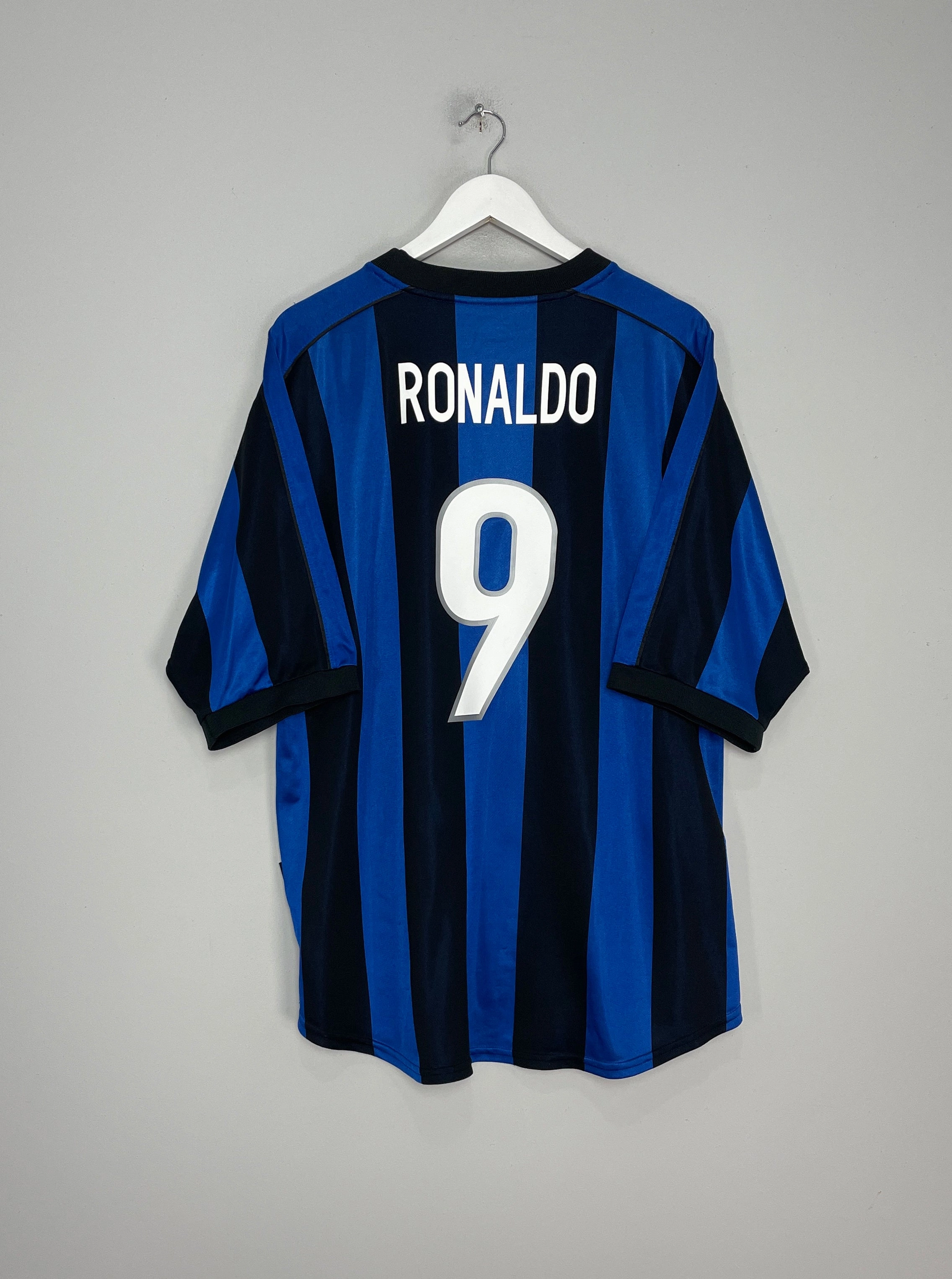 Garment Dyed Finish Drop Tail Hem 1999/00 INTER MILAN RONALDO #9 HOME SHIRT (XL) NIKE