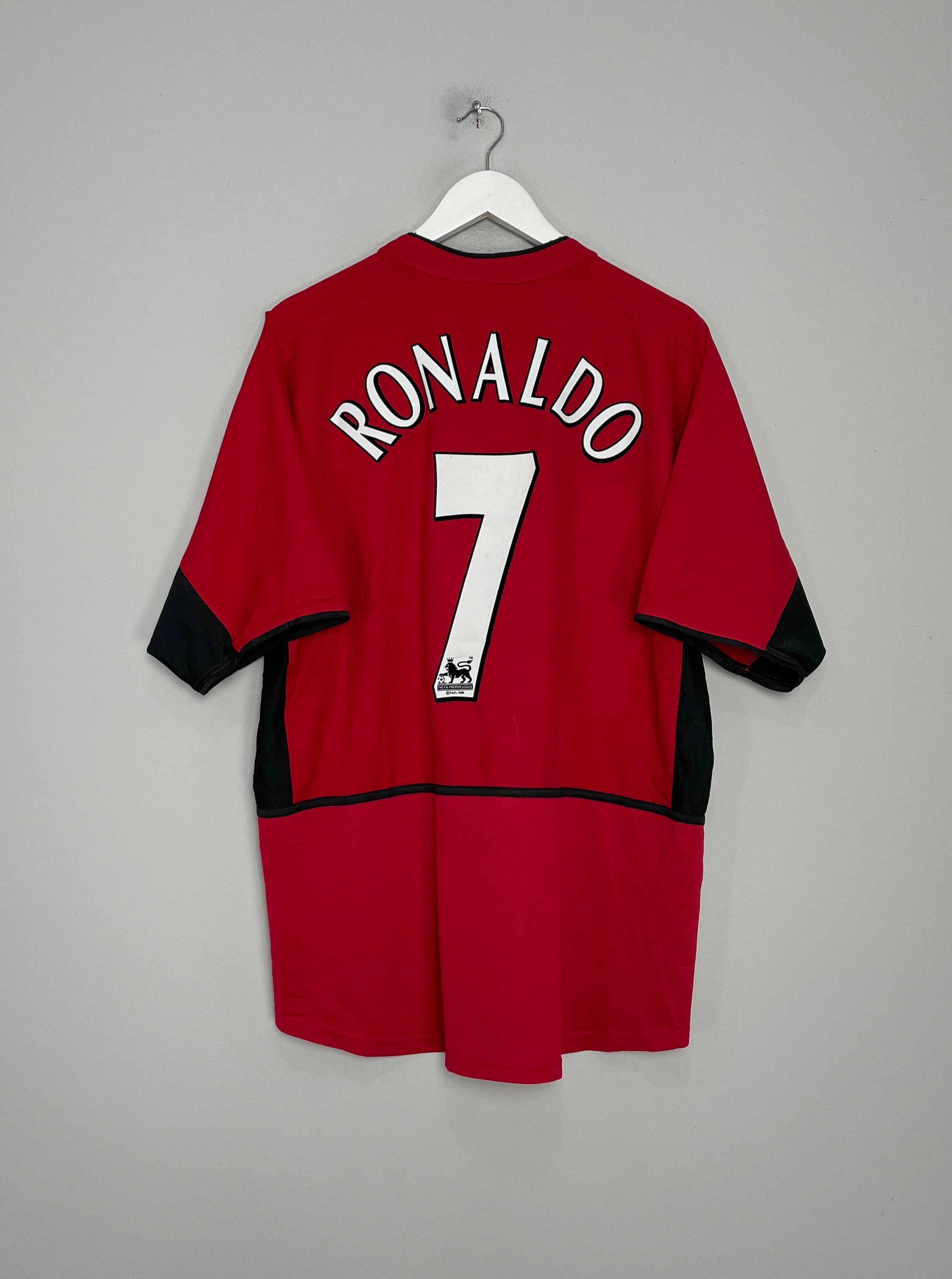 2002/04 MANCHESTER UNITED RONALDO #7 HOME SHIRT (XL) NIKE Movement Support Breathable Mesh Panels