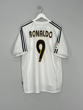2003/04 REAL MADRID RONALDO #9 HOME SHIRT (L) ADIDAS Flex Performance Mesh Detail