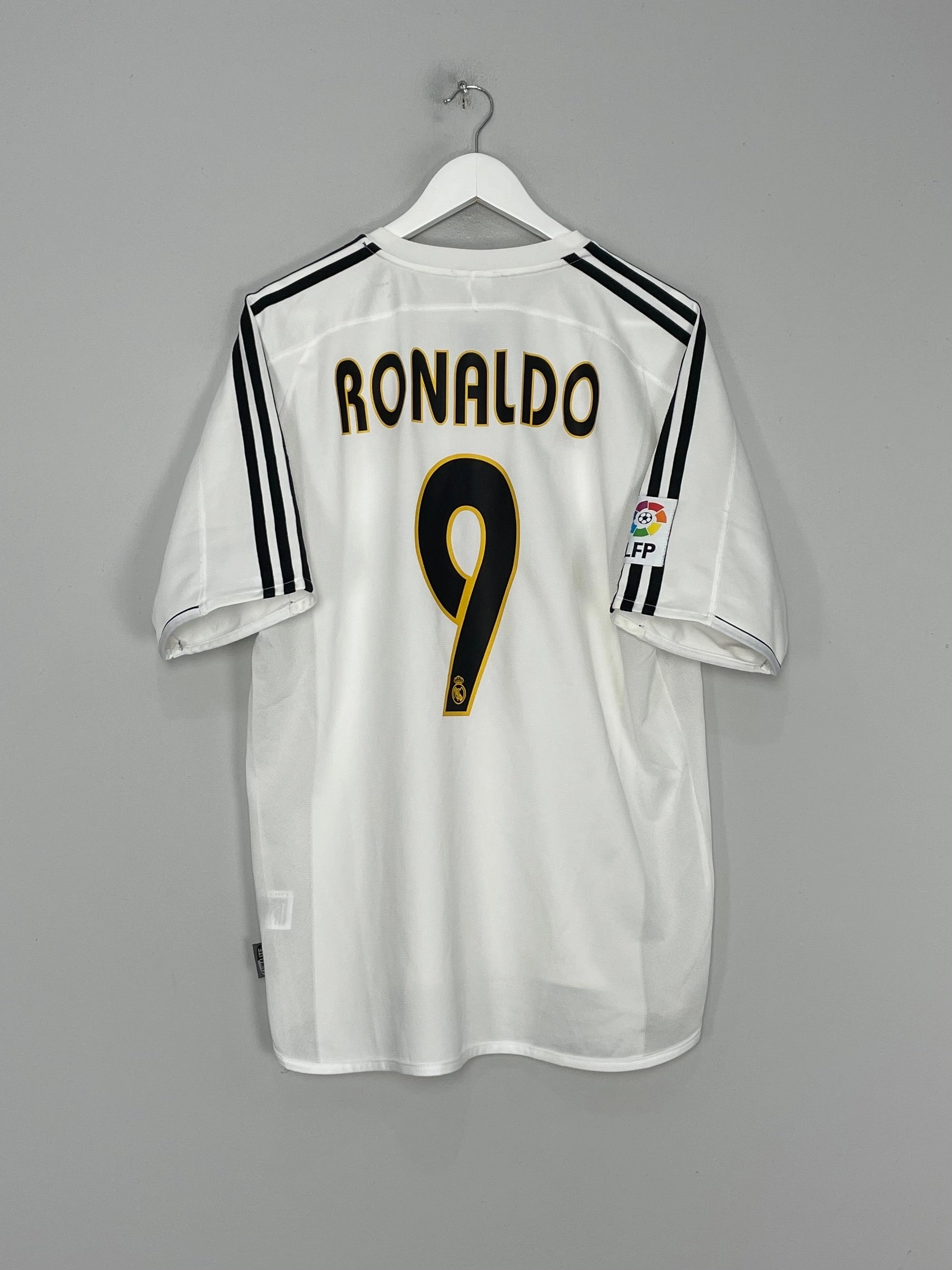 2003/04 REAL MADRID RONALDO #9 HOME SHIRT (L) ADIDAS Flex Performance Mesh Detail