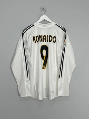 2004/05 REAL MADRID RONALDO #9 L/S HOME SHIRT (L) ADIDAS Sweat Resistant Finish