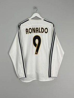 High Visibility Details Athletic Form 2004/05 REAL MADRID RONALDO #9 *PLAYER ISSUE* L/S HOME SHIRT (L) ADIDAS