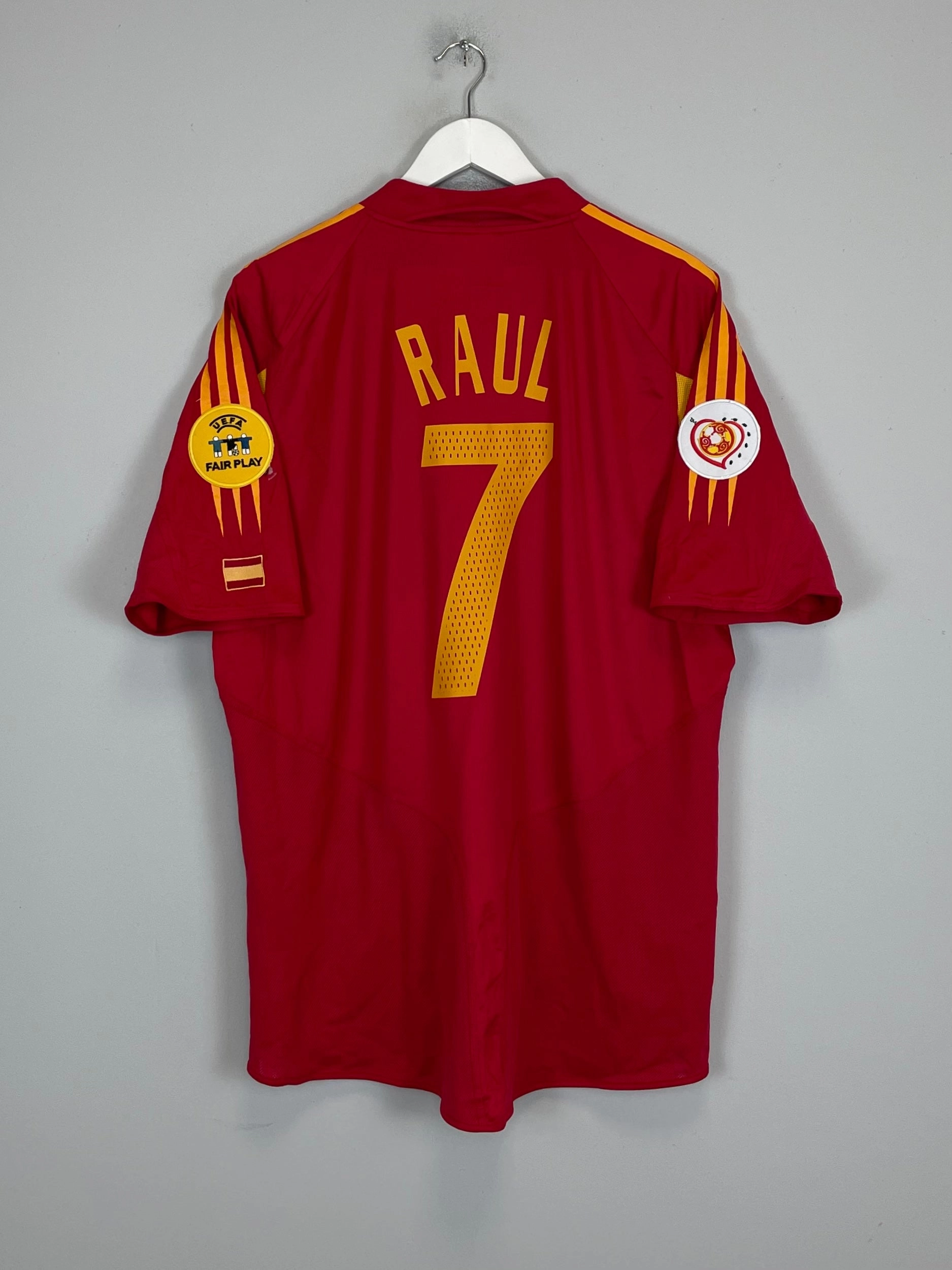 2004/06 SPAIN RAUL #7 HOME SHIRT (XL) ADIDAS Raglan Sleeve Design Layered Mesh Inserts