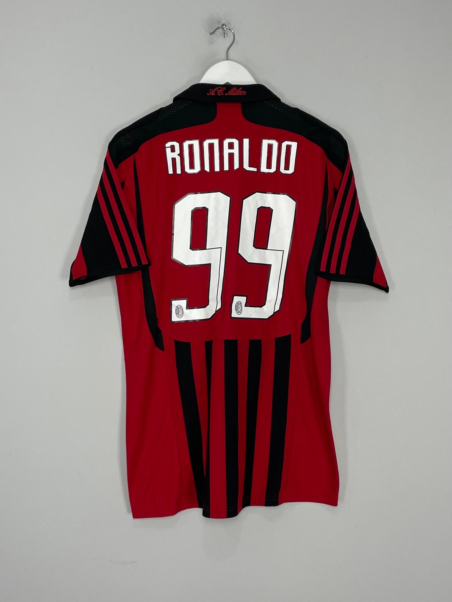2007/08 AC MILAN RONALDO #99 HOME SHIRT (M) ADIDAS Drop Shoulder Durable Polyester Blend