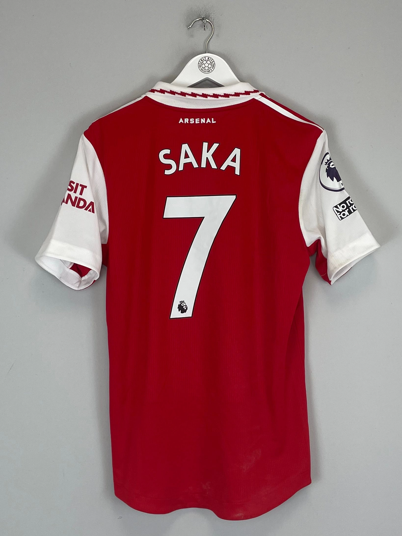 High Visibility Trim Casual Fit 2022/23 ARSENAL SAKA #7 *MATCH WORN* HOME SHIRT (M) ADIDAS