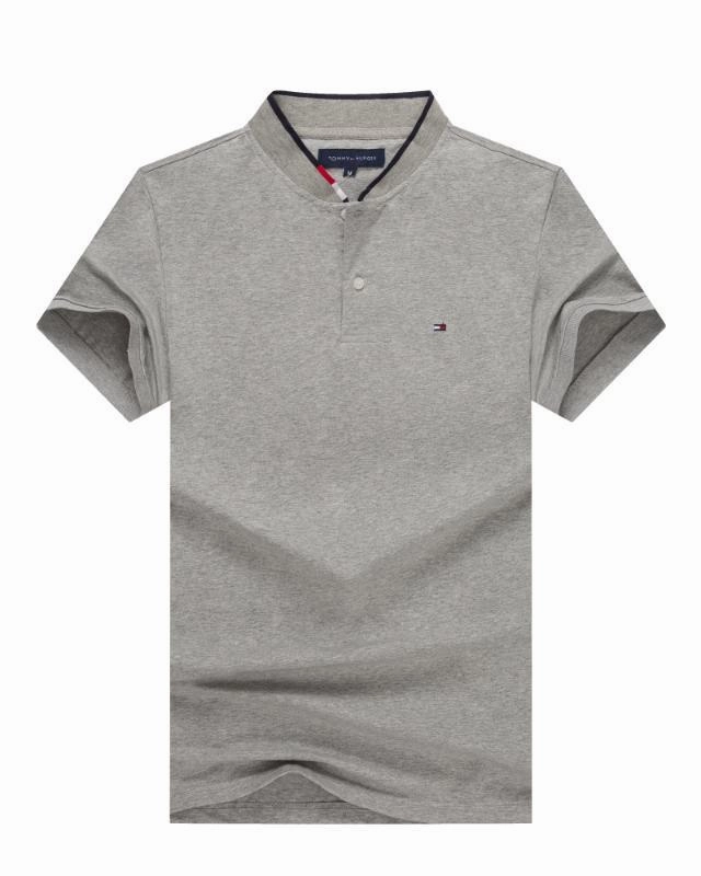Comfort Waist Stylish Design Tommy Hilfiger Grey Band Collar Men T shirt