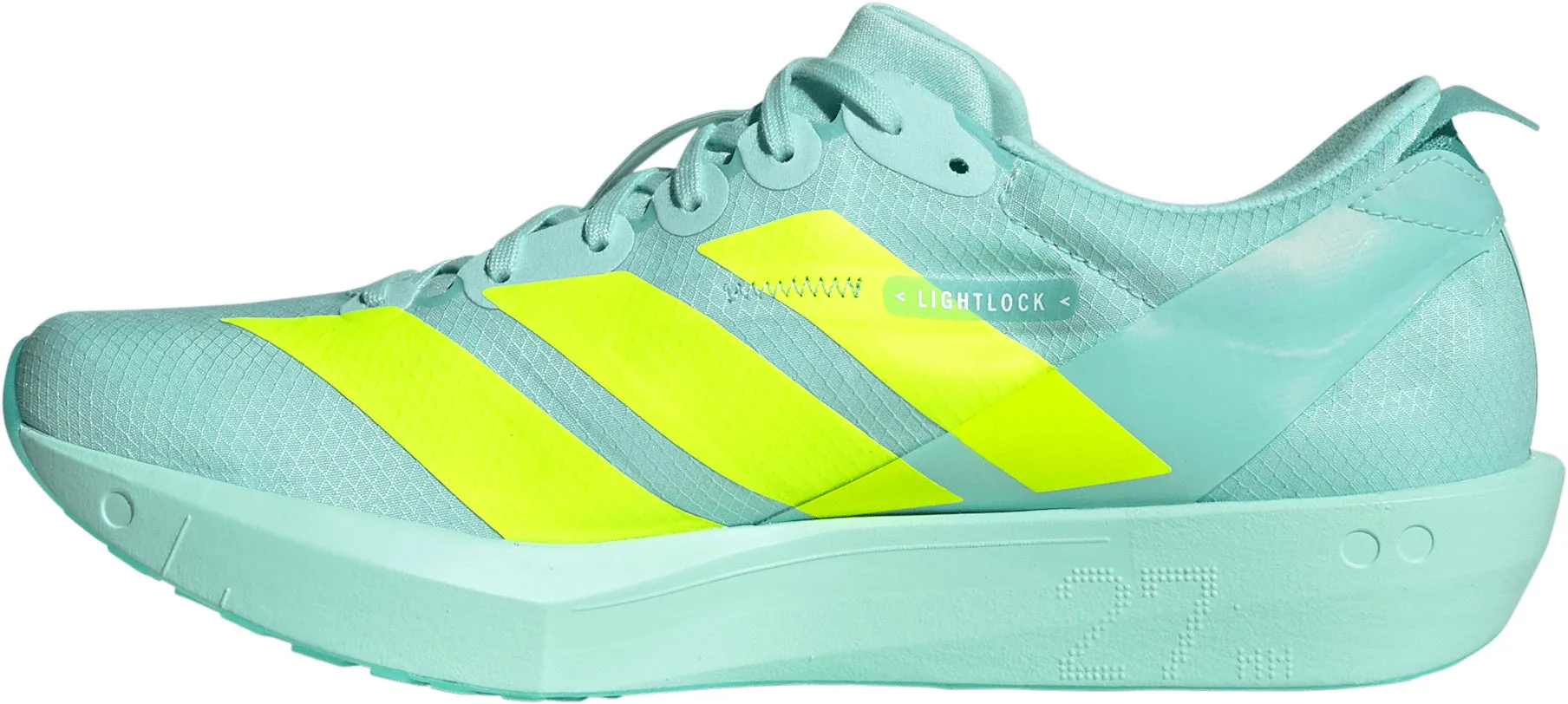 adidas Adizero Adios 9 Womens Running Shoes - Green Moisture Wicking Interior Ergonomic Heel Counter