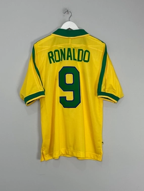 1997/98 BRAZIL RONALDO #9 HOME SHIRT (L) NIKE Hygroscopic Fiber Blend Garment Dyed Finish