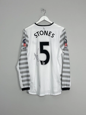 2015/16 EVERTON STONES #5 *MATCH ISSUE   SIGNED* L/S CUP AWAY SHIRT (M) UMBRO Motion Line