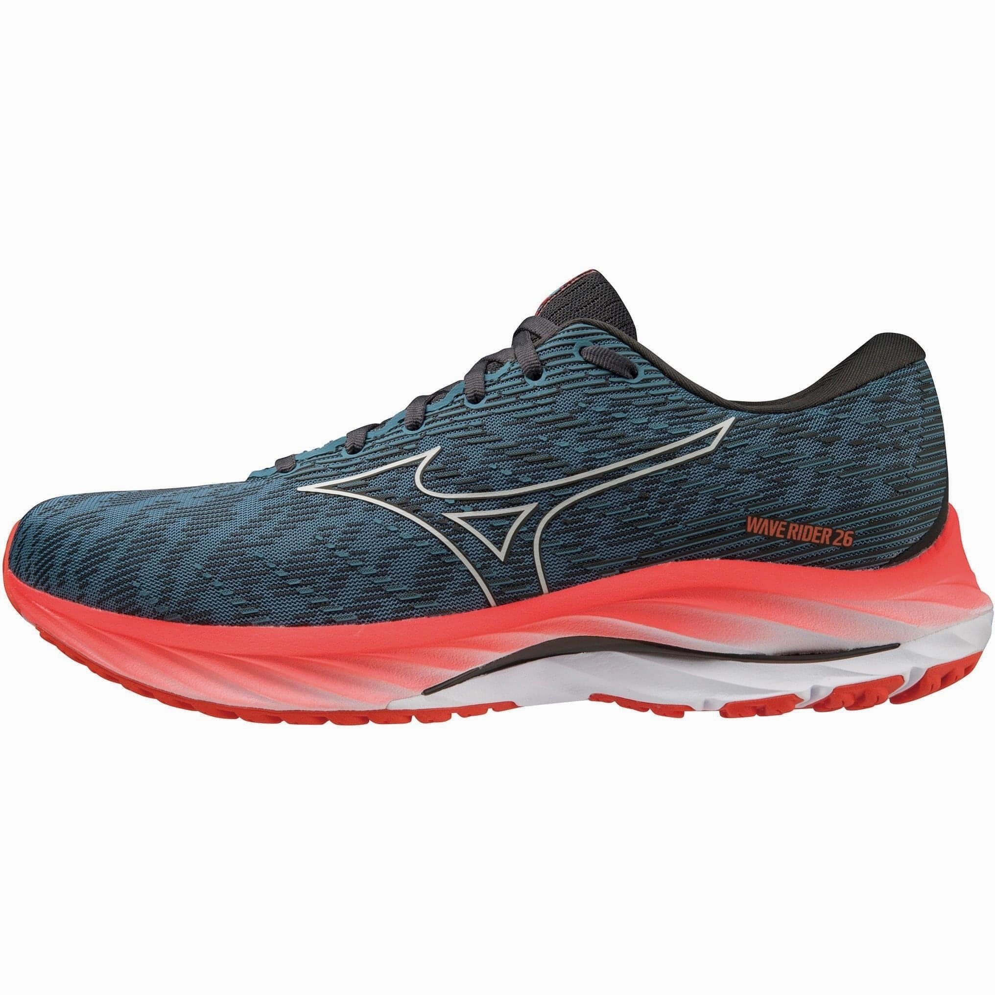 Aerodynamic Vents Heel Cup Stability Mizuno Wave Rider 26 Mens Running Shoes - Blue