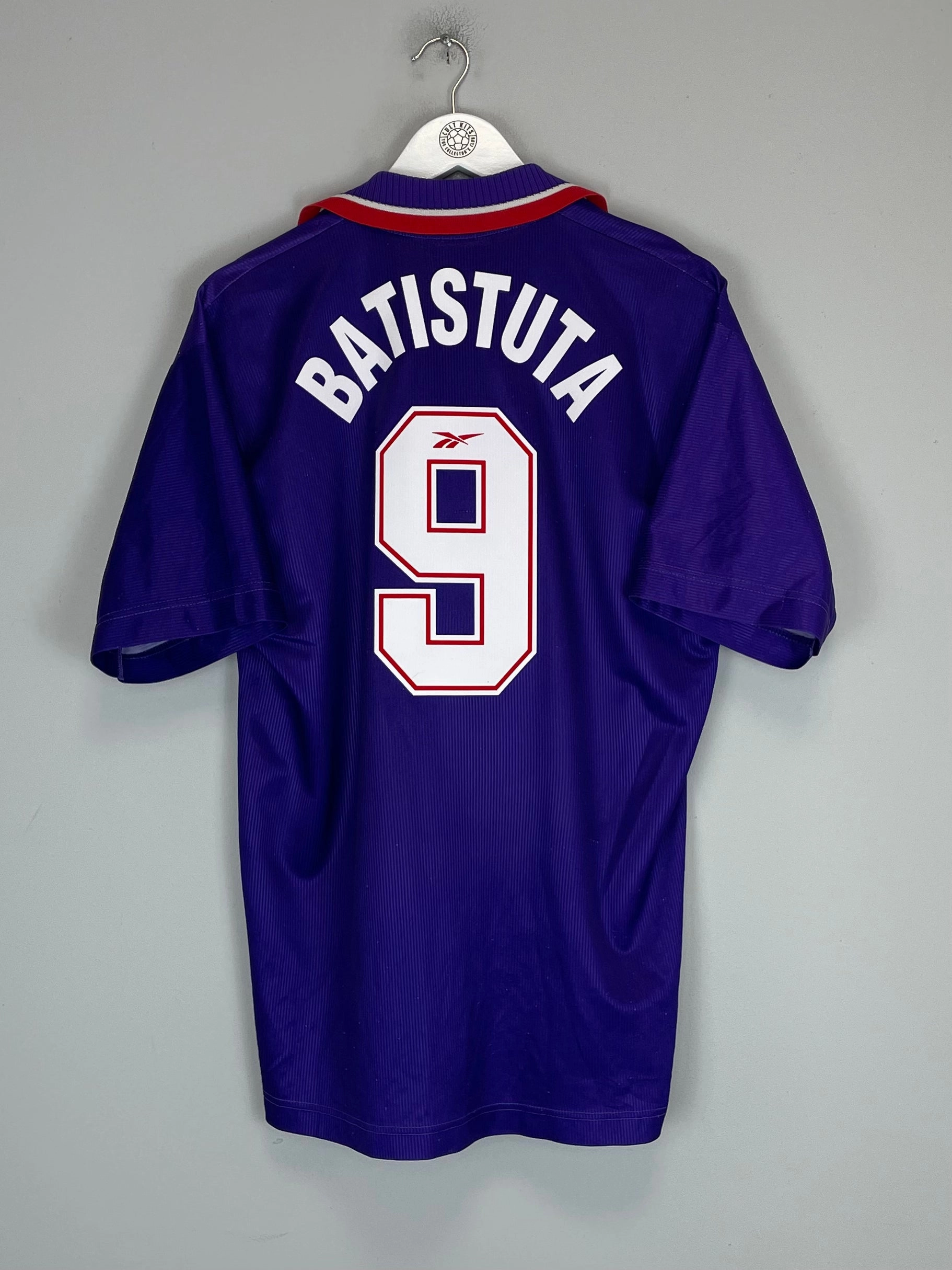 1996/97 FIORENTINA BATISTUTA #9 HOME SHIRT (L) REEBOK Heat Transfer Logos