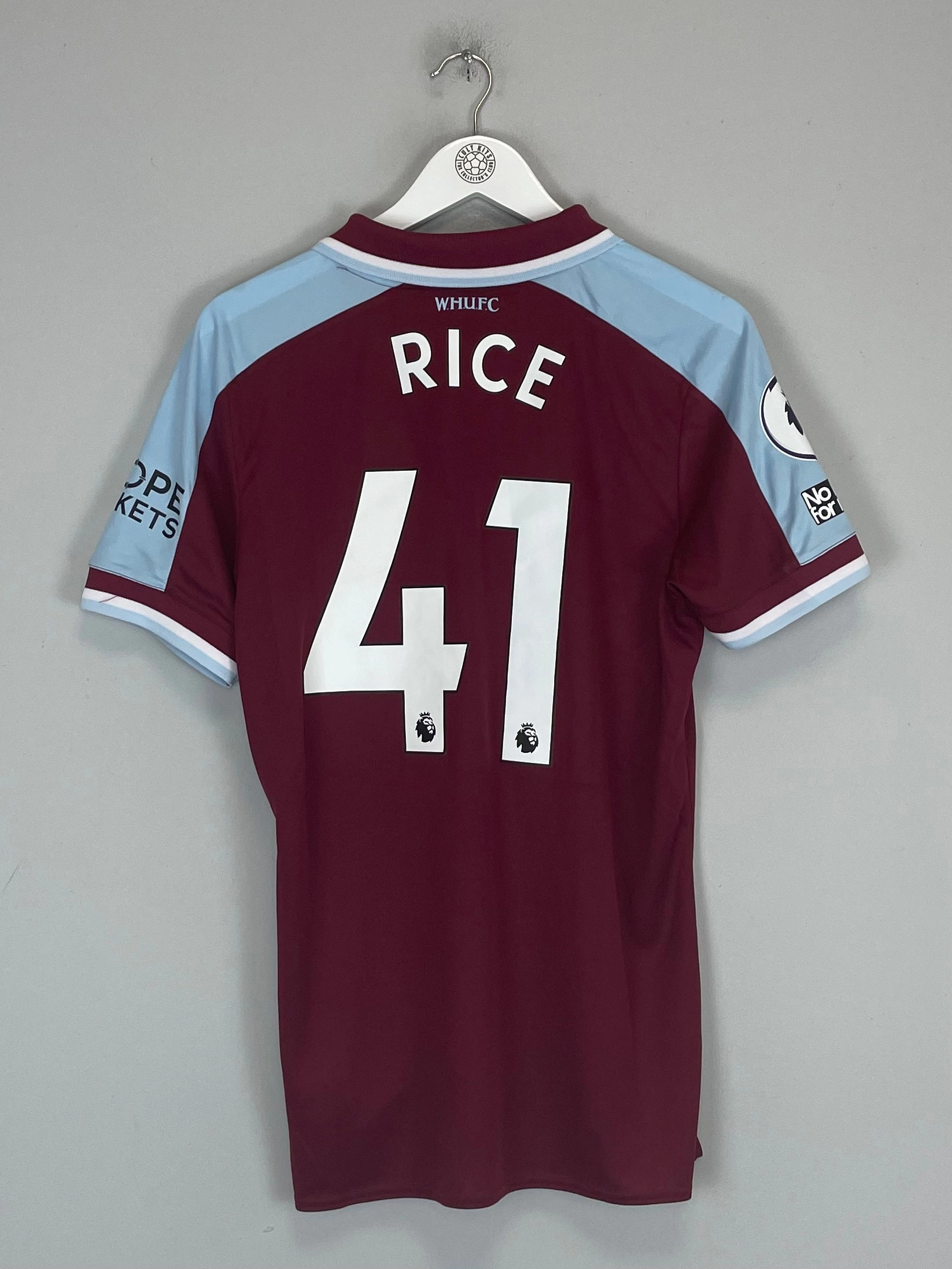 2021/22 WEST HAM RICE #41 *MATCH WORN* HOME SHIRT (M) UMBRO Strategic Ventilation Zones Abrasion Resistant Zones