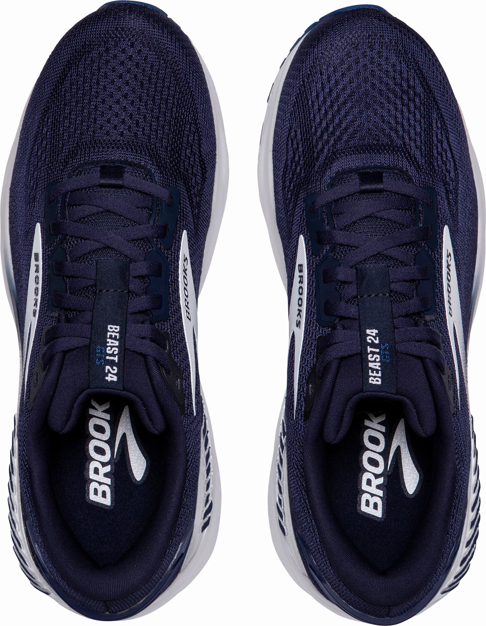 Brooks Beast GTS 24 WIDE FIT Mens Running Shoes - Navy Noise Reducing Sole Flex Zone Design