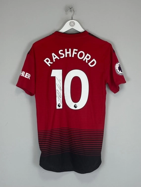 2018/19 MANCHESTER UNITED RASHFORD #10 *MATCH ISSUE   SIGNED* HOME SHIRT (M) ADIDAS Abrasion Free Design Zero Slip Inner Layer