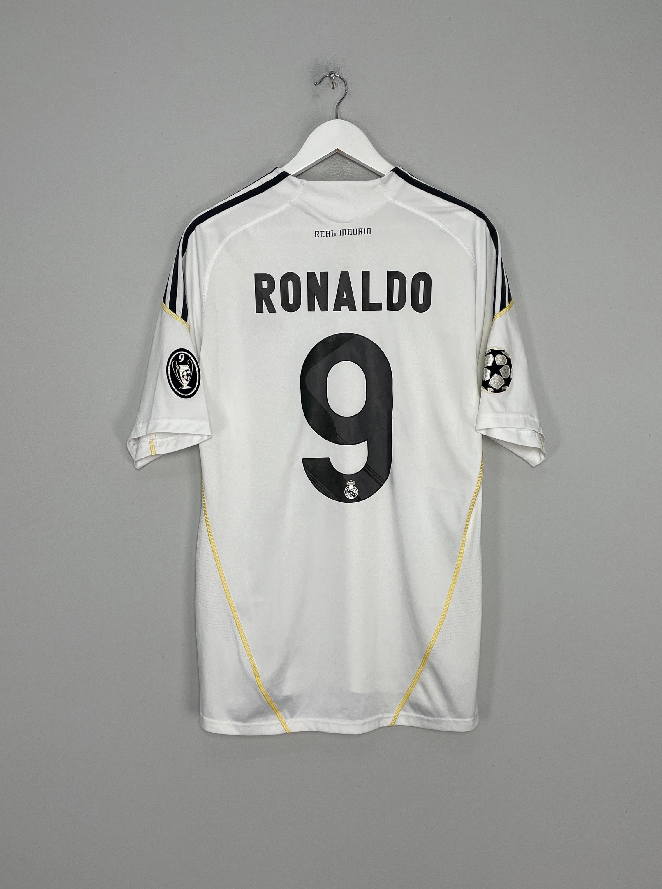 2009/10 REAL MADRID RONALDO #9 HOME SHIRT (L) ADIDAS Ribbed Hem Detail