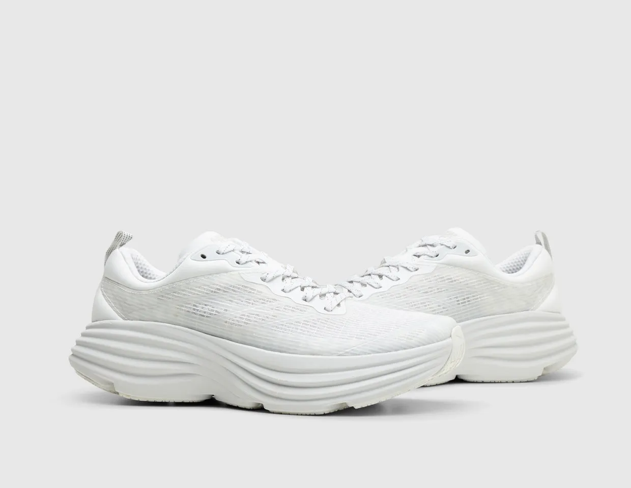 Hoka Bondi 8 TS Caged White / Silver Thermal Regulating Fabric Tuned Stability Rails