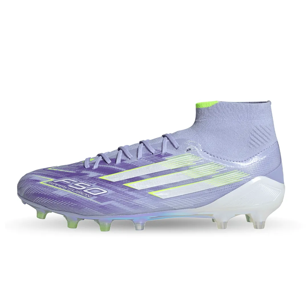 F50 Sparkfusion Elite Mid Women's FG/AG (JH7648) gradient running during a thunderstorm