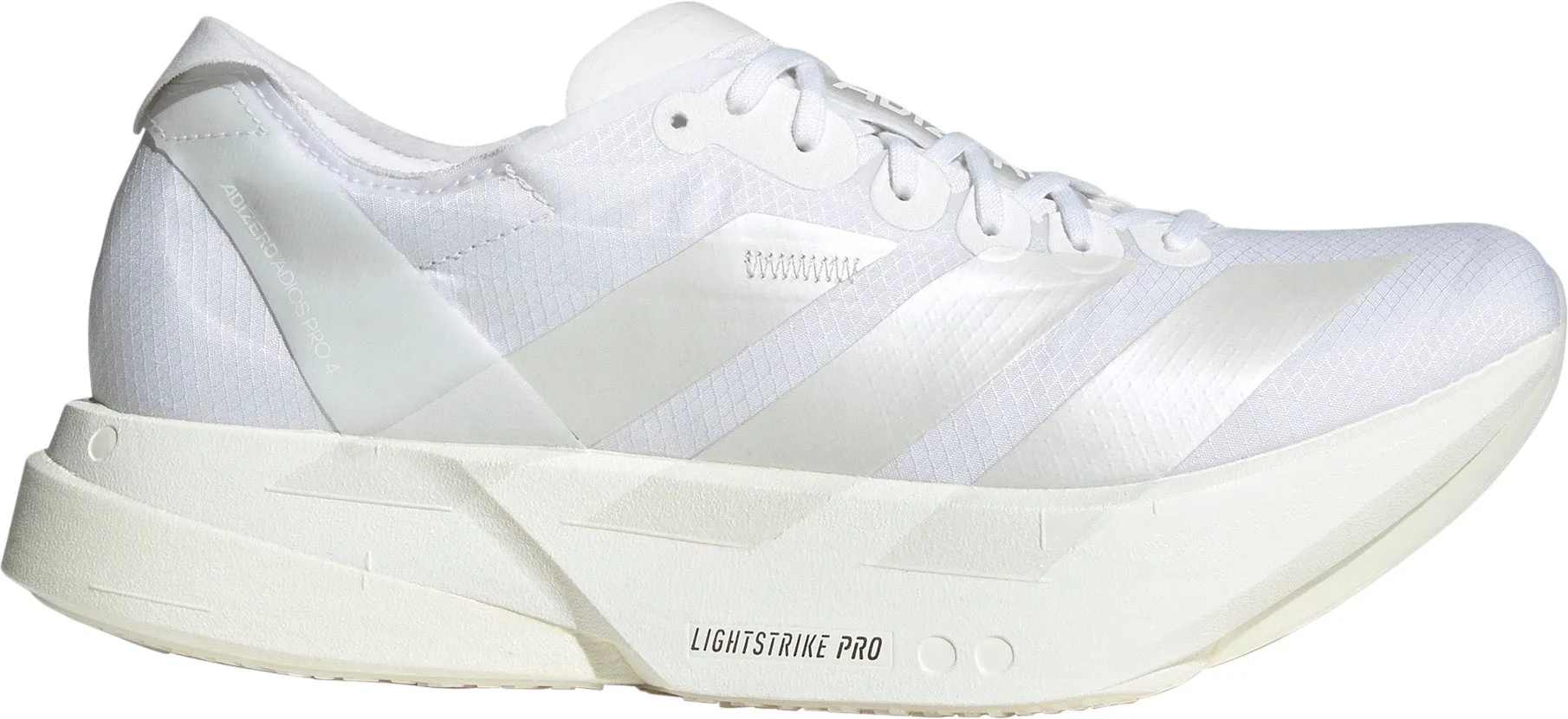 adidas Adizero Adios Pro 4 Mens Running Shoes - White Orthopedic Impact Zones Step Cushion