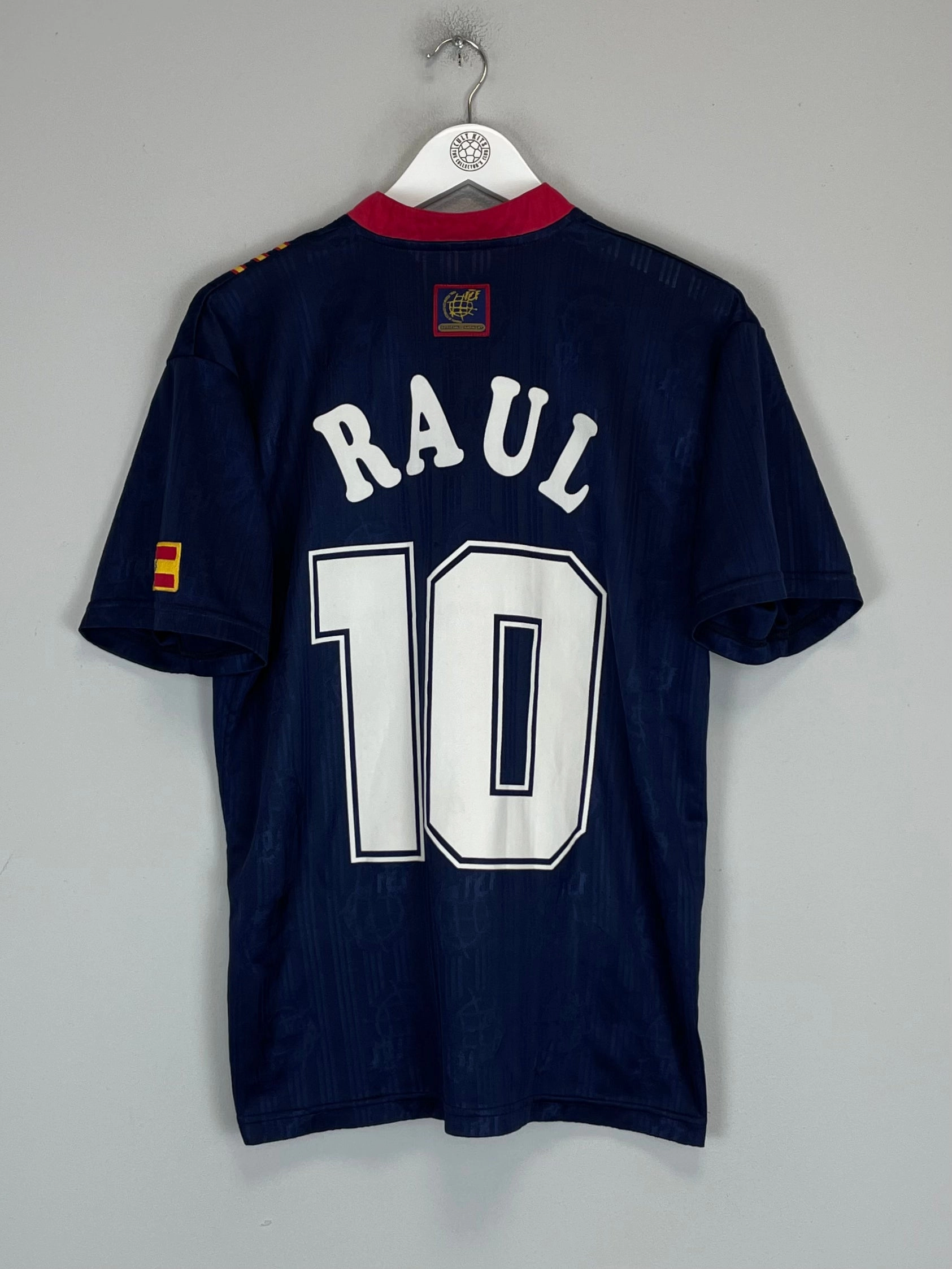 1996/98 SPAIN RAUL #10 AWAY SHIRT (S) ADIDAS Smooth Silicone Gripper Training Apparel