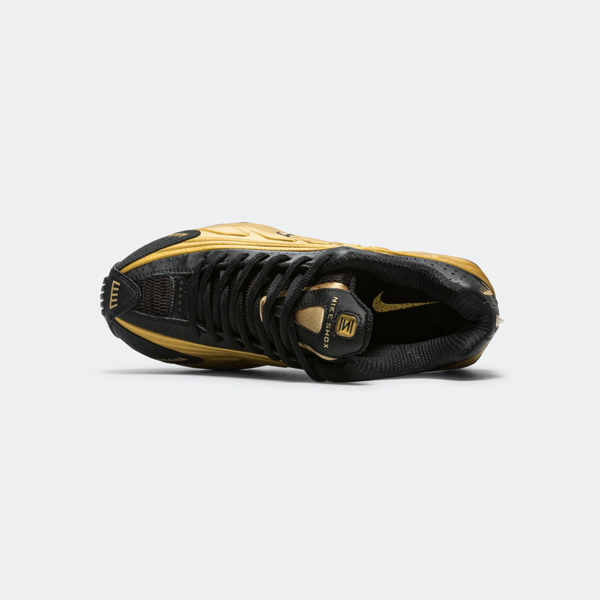 Womens Shox R4 - Black/Metallic Gold-Metallic Silver Daily Training Hyper Durable Outsole