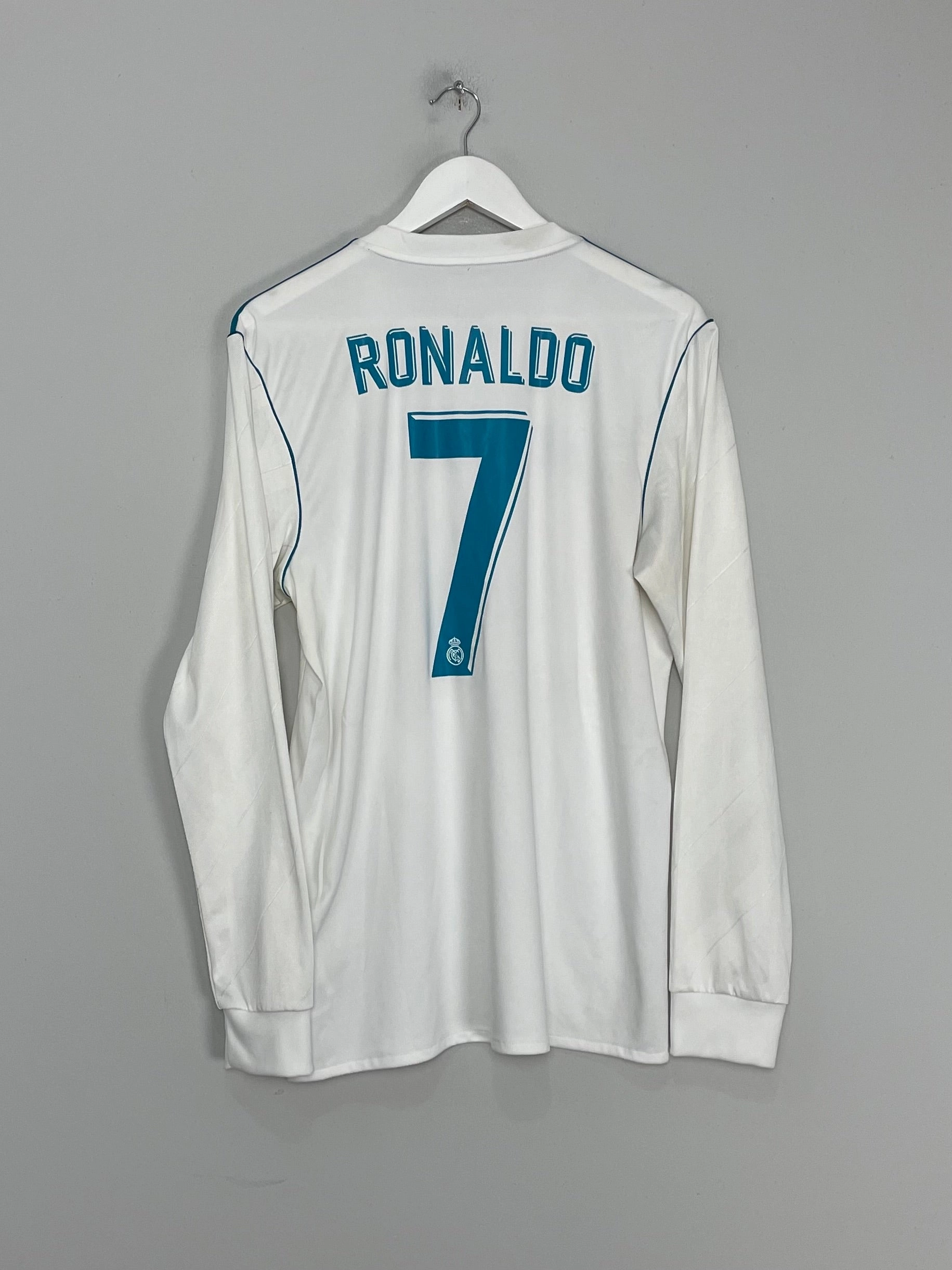 2017/18 REAL MADRID RONALDO #7 L/S HOME SHIRT (M) ADIDAS Fitted Look Non Chafe Seams