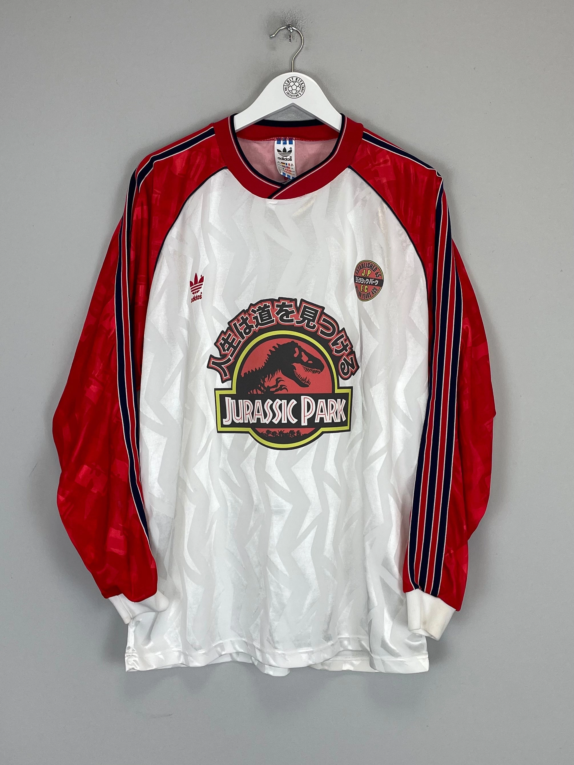 Double Stitched Hem 1991 JURASSIC PARK X JAPANESE MOVIE MASHUP L/S SHIRT (XL) ADIDAS