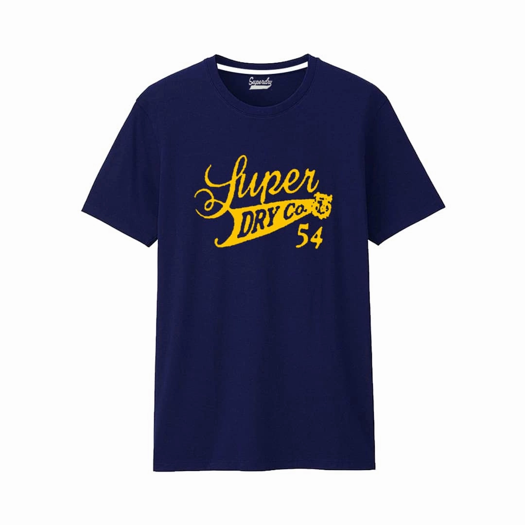 Super Dry Men Blue Round Neck T shirt Cozy Vibe Wear Quick Wear