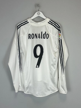 2003/05 REAL MADRID RONALDO #9 L/S HOME SHIRT (M) ADIDAS Moisture Control Fabric Running Style