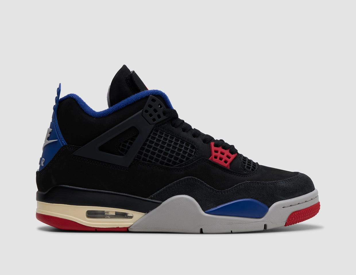 Jordan 4 Retro Black / Fire Red - Deep Royal Blue Compact Design Comfort Soles