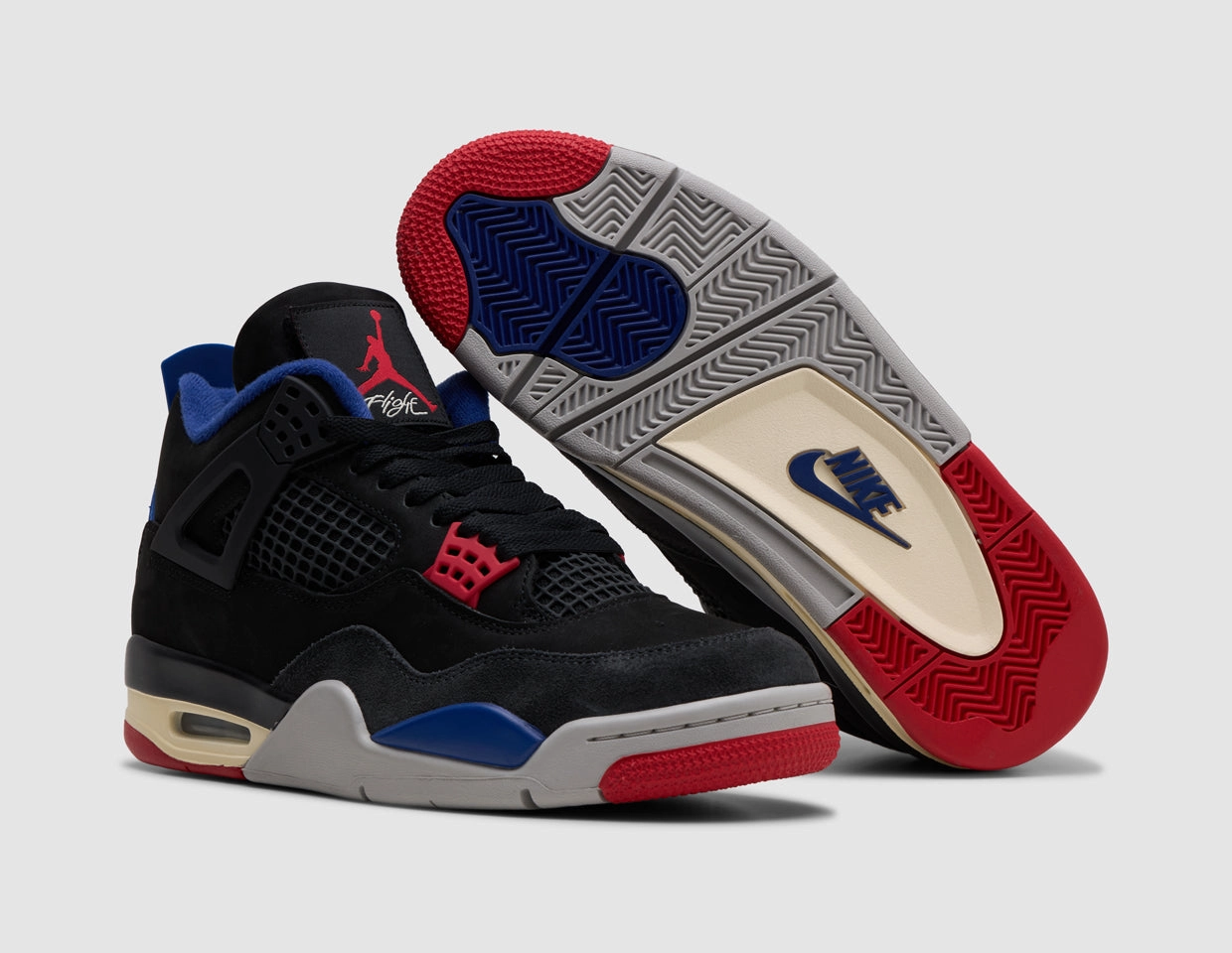 Urban Fit Jordan 4 Retro Black / Fire Red - Deep Royal Blue