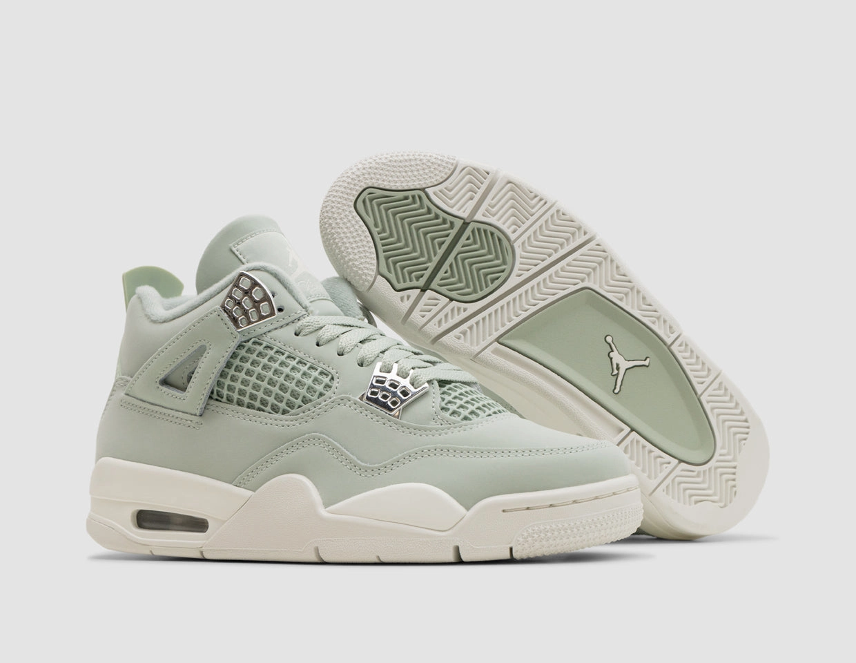 Non Slip Insole RubberHeel Jordan Women's 4 Retro Seafoam / Sail - Metallic Silver