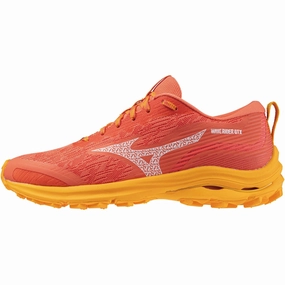 Mizuno Wave Rider GORE-TEX Womens Running Shoes - Orange Adjustable Strap Tension Dispersing Outsole