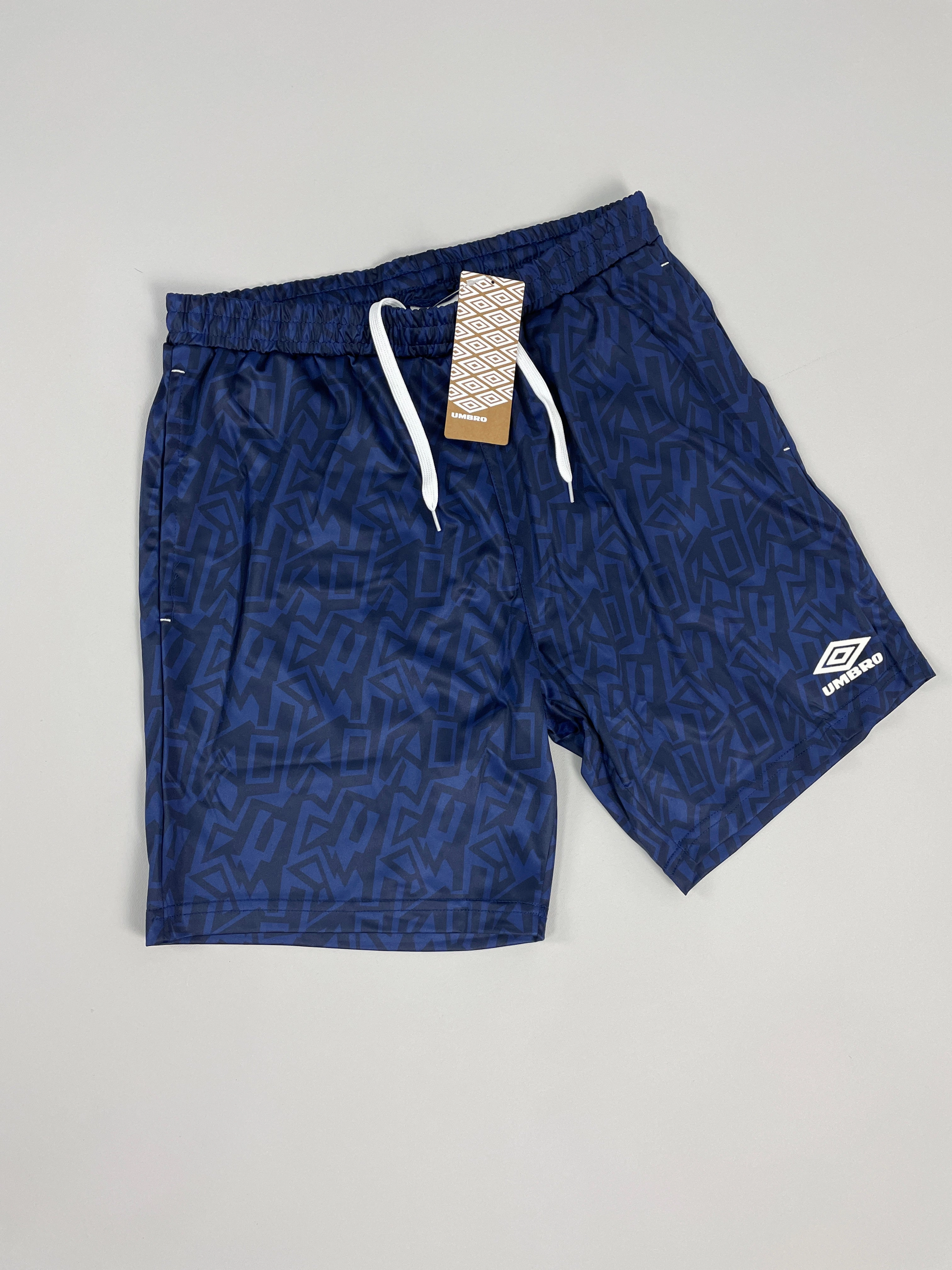 Breathable mesh tech fabric UMBRO *BNWT* NAVY GRAFFITI SHORTS (MULTIPLE SIZES) WITH POCKETS