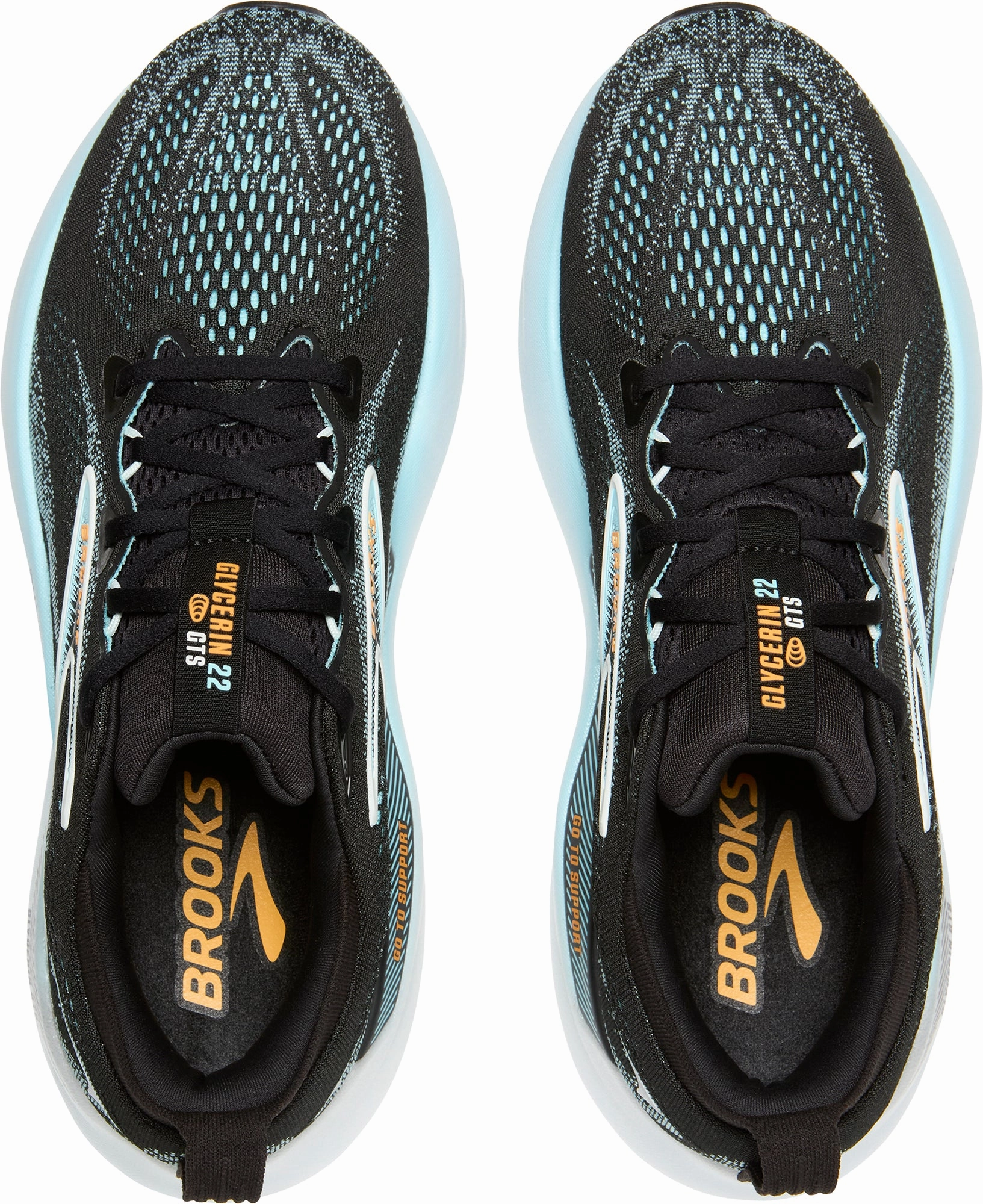 Elastic Strap All-Round Wear Brooks Glycerin GTS 22 Mens Running Shoes - Black