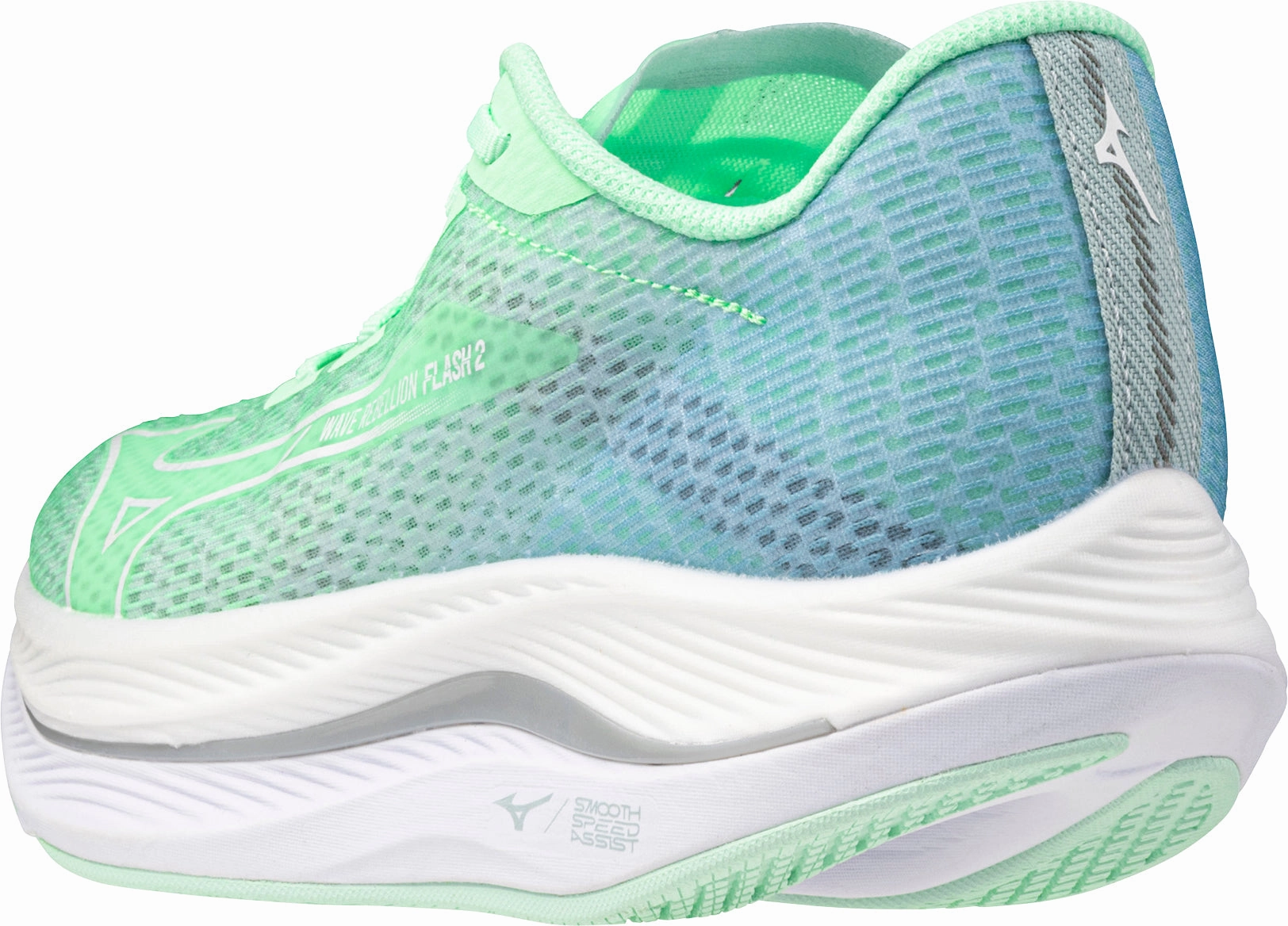 Dynamic Traction Pattern Compression Fit Lining Mizuno Wave Rebellion Flash 2 Womens Running Shoes - Green