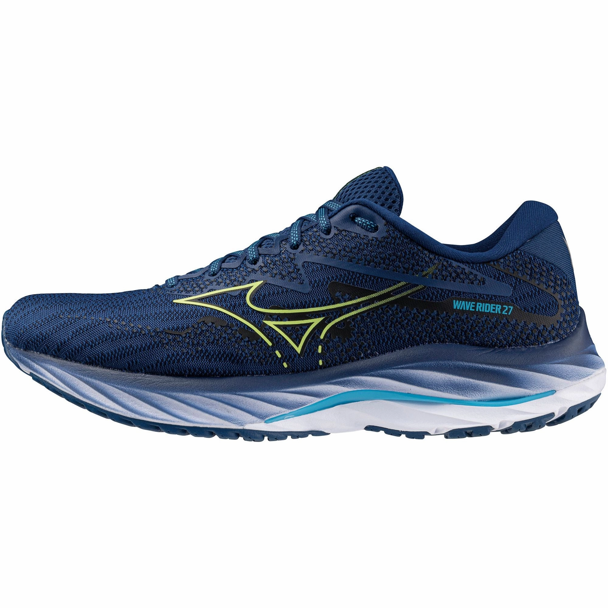 Durable Rubber Walk Ready Mizuno Wave Rider 27 Mens Running Shoes - Navy