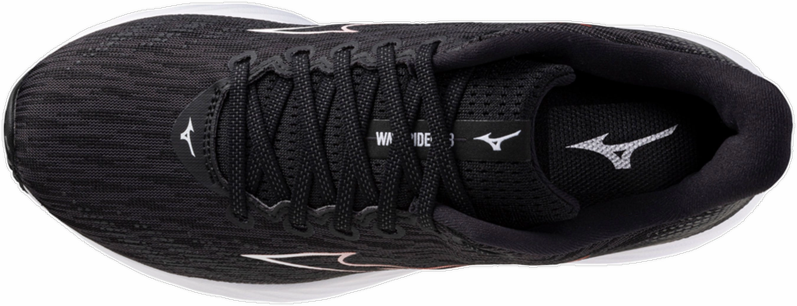 Non Restrictive Collar Padding Wear comfort Mizuno Wave Rider 28 Mens Running Shoes - Black