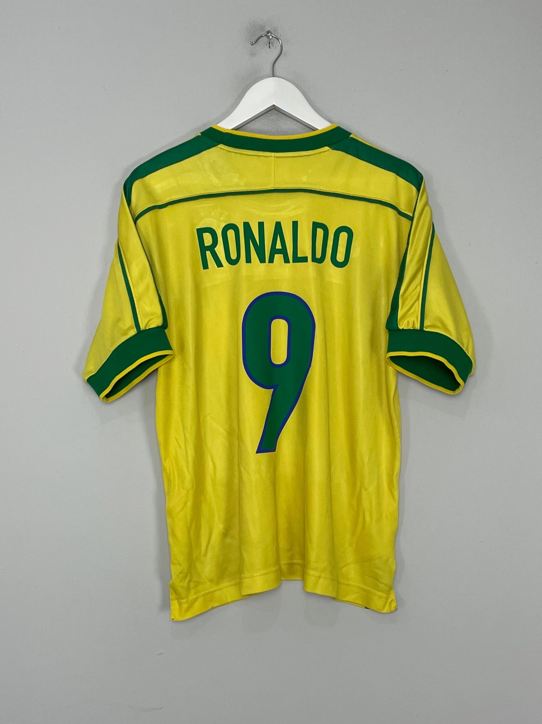 1998/00 BRAZIL RONALDO #9 HOME SHIRT (M) NIKE Quick Drying Performance Material Molded Collar Architecture