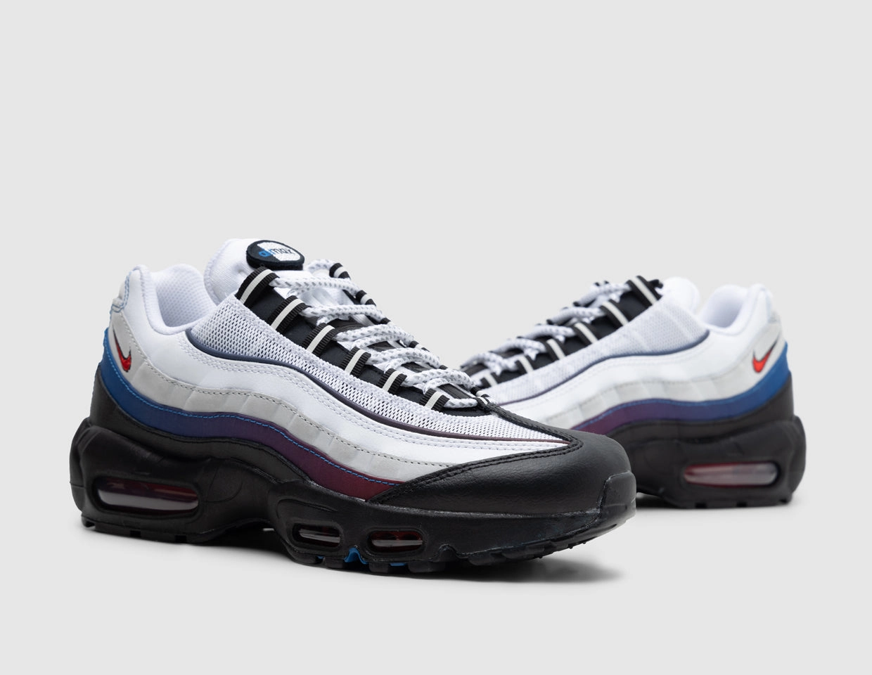 Nike Air Max 95 PRM White / University Red - Blue Jay High-Traction Sole Cushioned Tongue