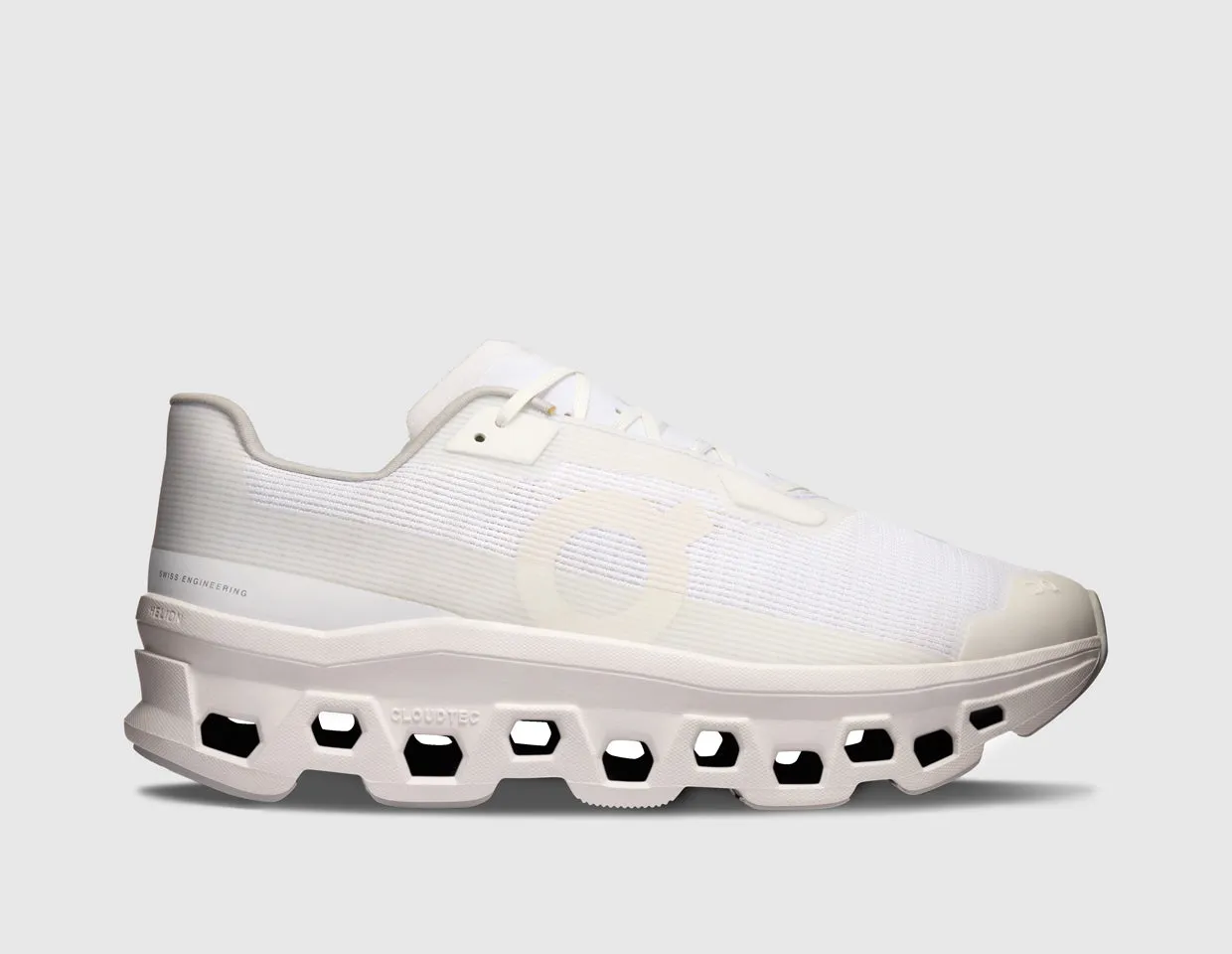 On Cloudmonster Void White / White rhinestone - decorated running shoes Anti Slip Outsole Pattern