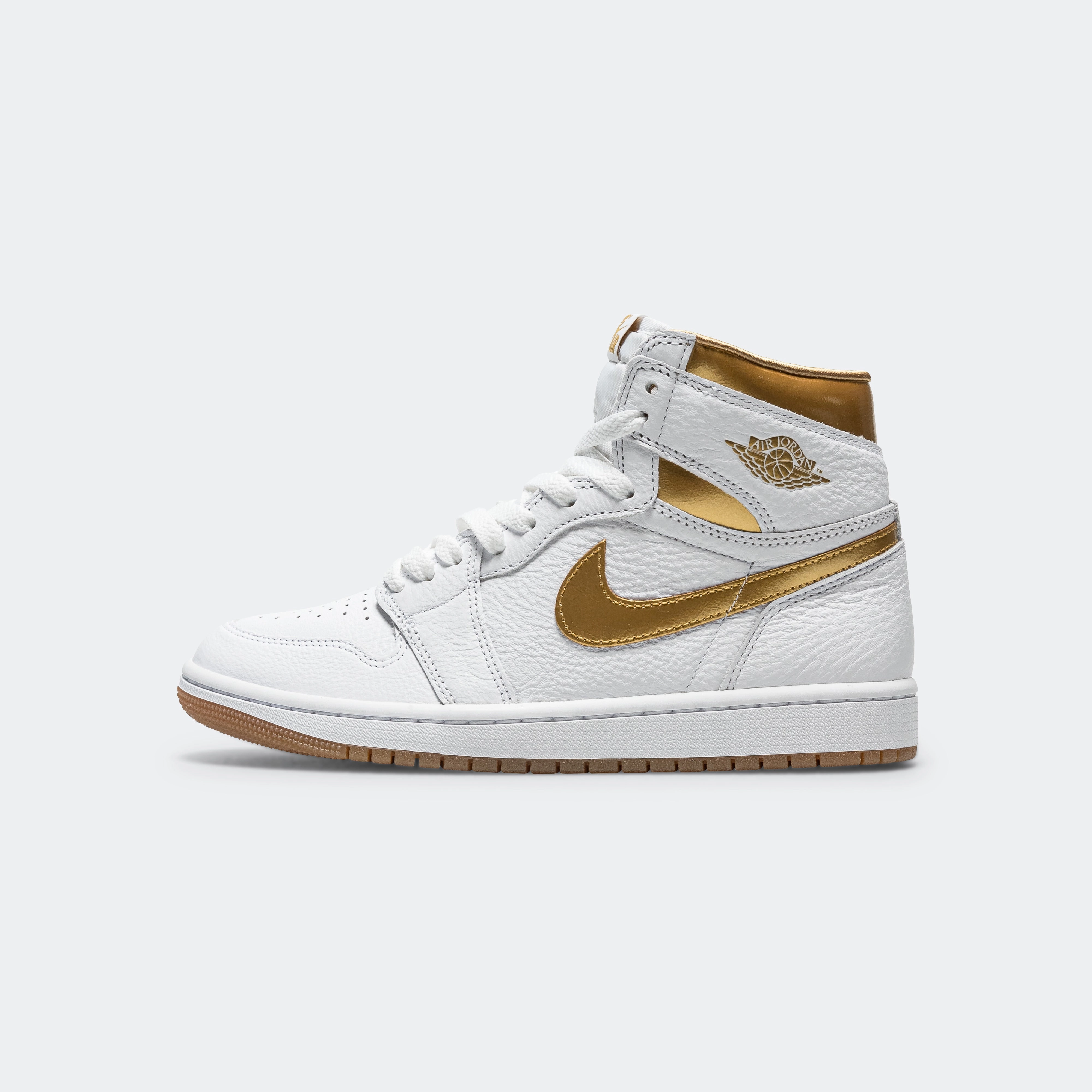 Minimal Stitch Womens Air Jordan 1 Retro High OG - White/Metallic Gold-Gum Light Brown