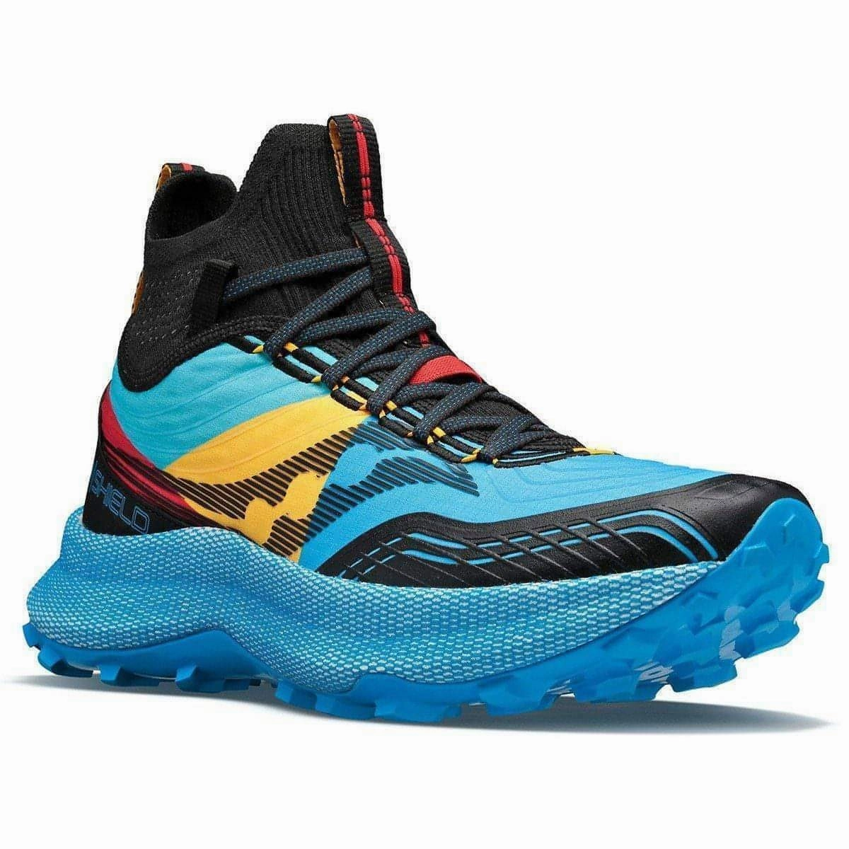 Slip Resistant Outsole Rubber Traction Pods Saucony Endorphin Mid Mens Trail Running Shoes - Blue