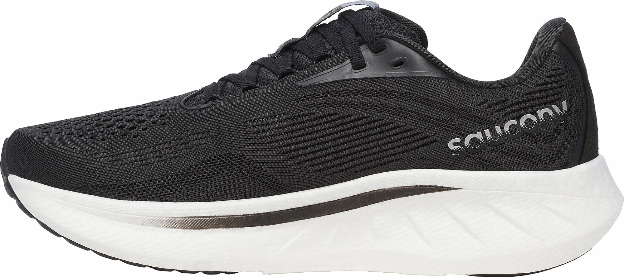 Saucony Ride 18 WIDE FIT Mens Running Shoes - Black Smooth Control