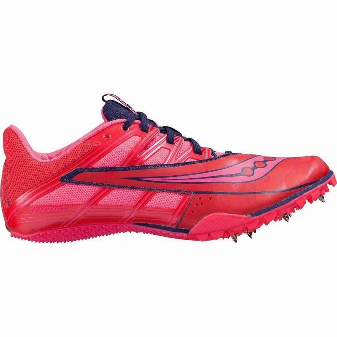 Supportive Base Underfoot Grip Saucony Spitfire 4 Womens Sprint Running Spikes - Pink