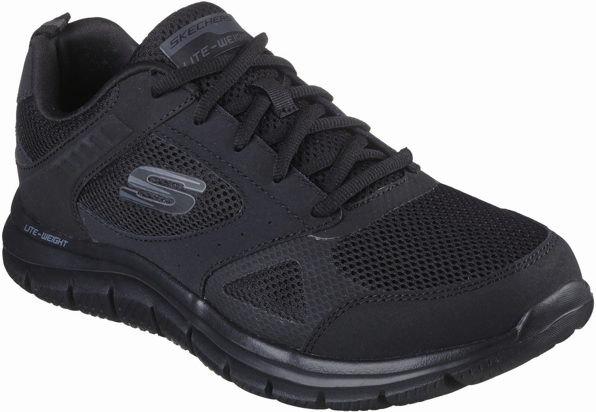 Skechers Track Syntac Mens Training Shoes - Black Elasticated Lacing Dynamic Flex Grooves