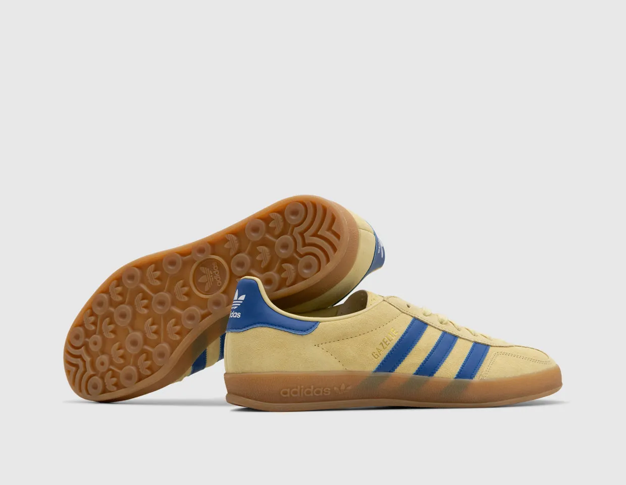 High Impact Shock Absorption neoprene - upper shoes adidas Originals Gazelle Indoor Powder Yellow / Team Royal Blue - Footwear White