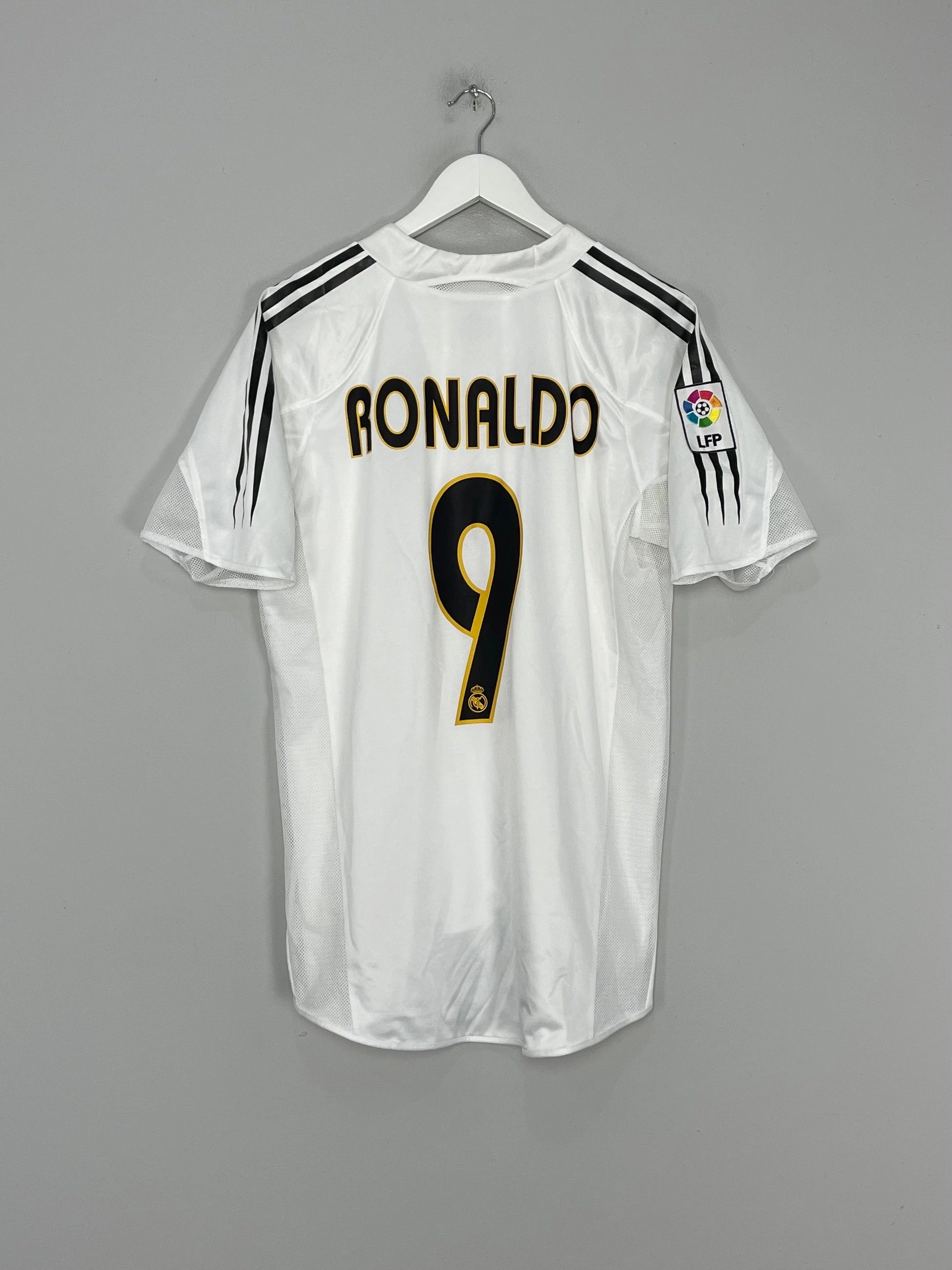 2004/05 REAL MADRID RONALDO #9 *PLAYER ISSUE* HOME SHIRT (M) ADIDAS Non Slip Collar