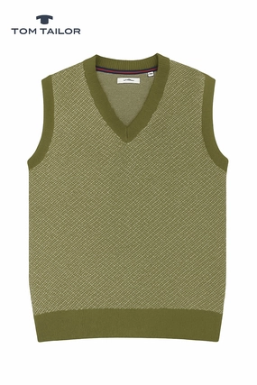 Tom Tailor Men Green Armless Sweater Comfortable All Day Flex